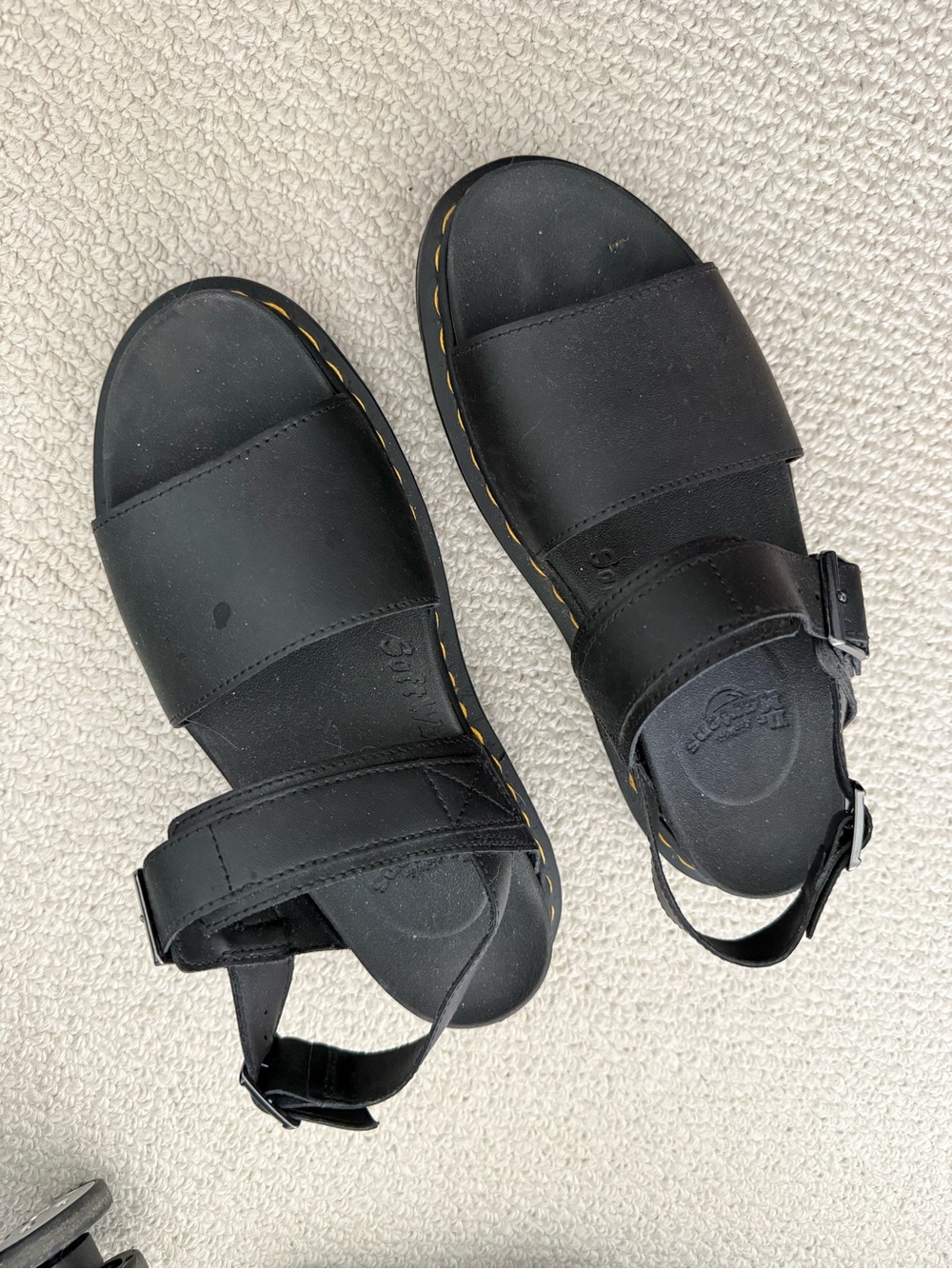 Dr. Martens Black Leather Slide Sandals with Strapped Heel